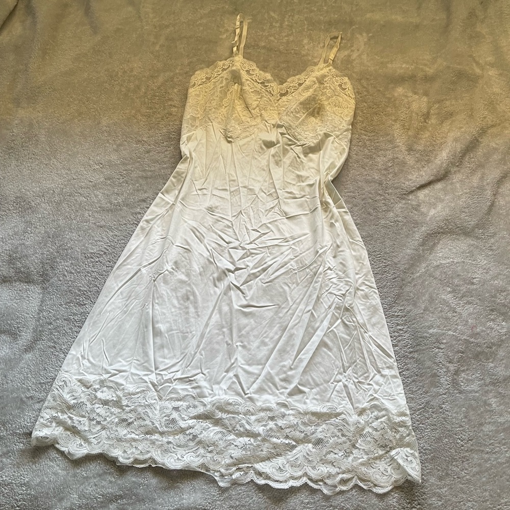Vintage 60s Vanity Fair White Silky Nylon Slip Dress